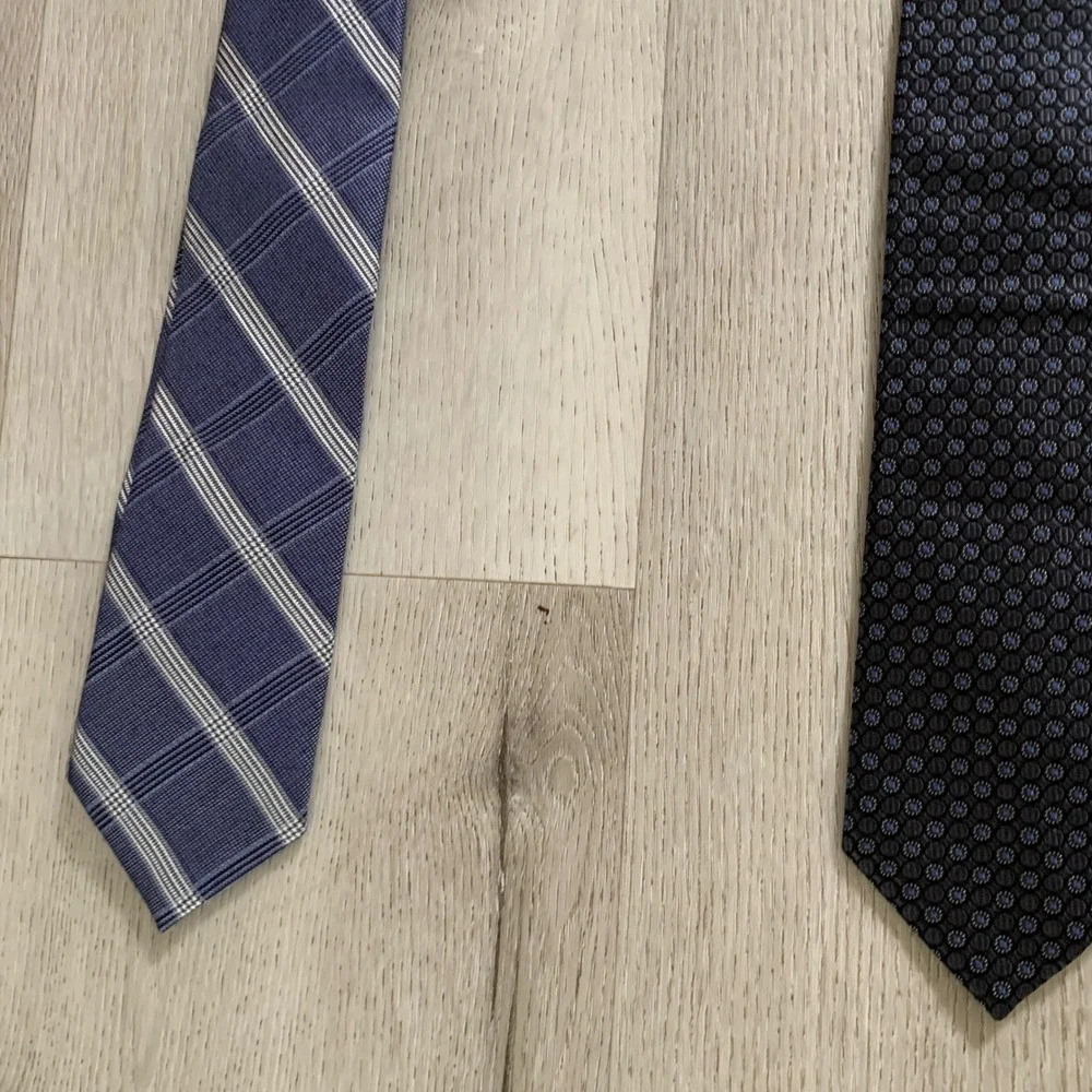 Nordstrom Mens Silk Necktie Lot 4 Blue Silver Grey Geometric Plaid Floral Ties